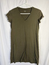 Madewell T-Shirt Dress Womens Small Olive Short Sleeve Deep V-Neck Tunic Casual