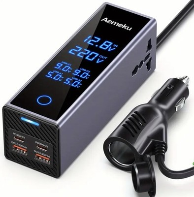 Aemeku 300W Auto Wechselrichter Smart Touchscreen 12V/24V auf 220V Auto Wechselrichter,