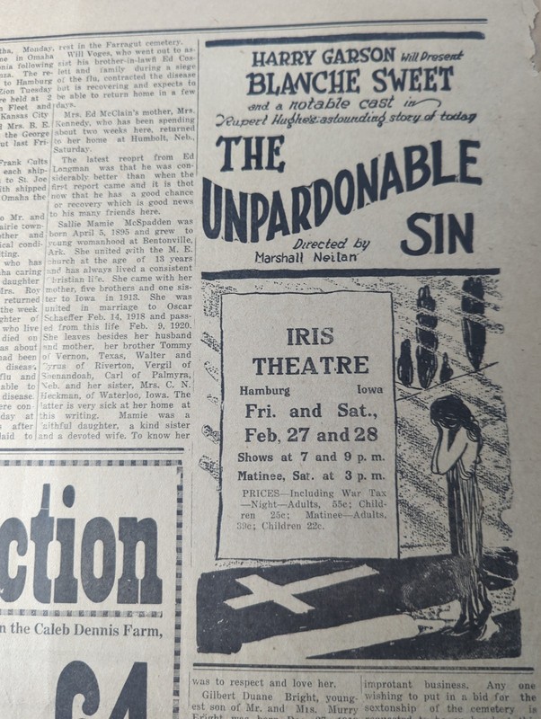 1920 NEWSPAPER PAGE #2777- MARY PICKFORD, BLANCHE SWEET MOVIE ADS- 7 PAGES