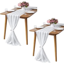 White Chiffon Table Runner 2 Pack 10Ft Sheer 29x120 Inch for Wedding Decor