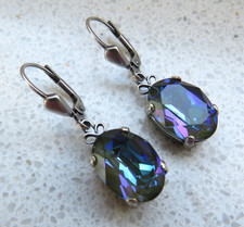 Jugendstil Silber Ohrringe Ohrhänger mit 2 x Mystik Topas 3,1 cm lang Top