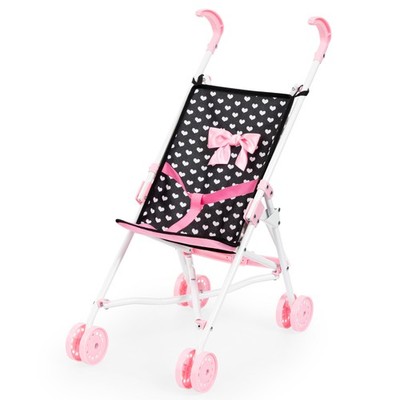 Buggy Umbrella Doll Stroller in Black & Pink Hearts Fits Dolls Up to 18'