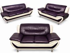 Modern Purple & White Leather Sofa Set