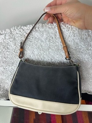 Coach Vintage Small Navy Canvas and Leather Baguette Purse No. M2J-7748