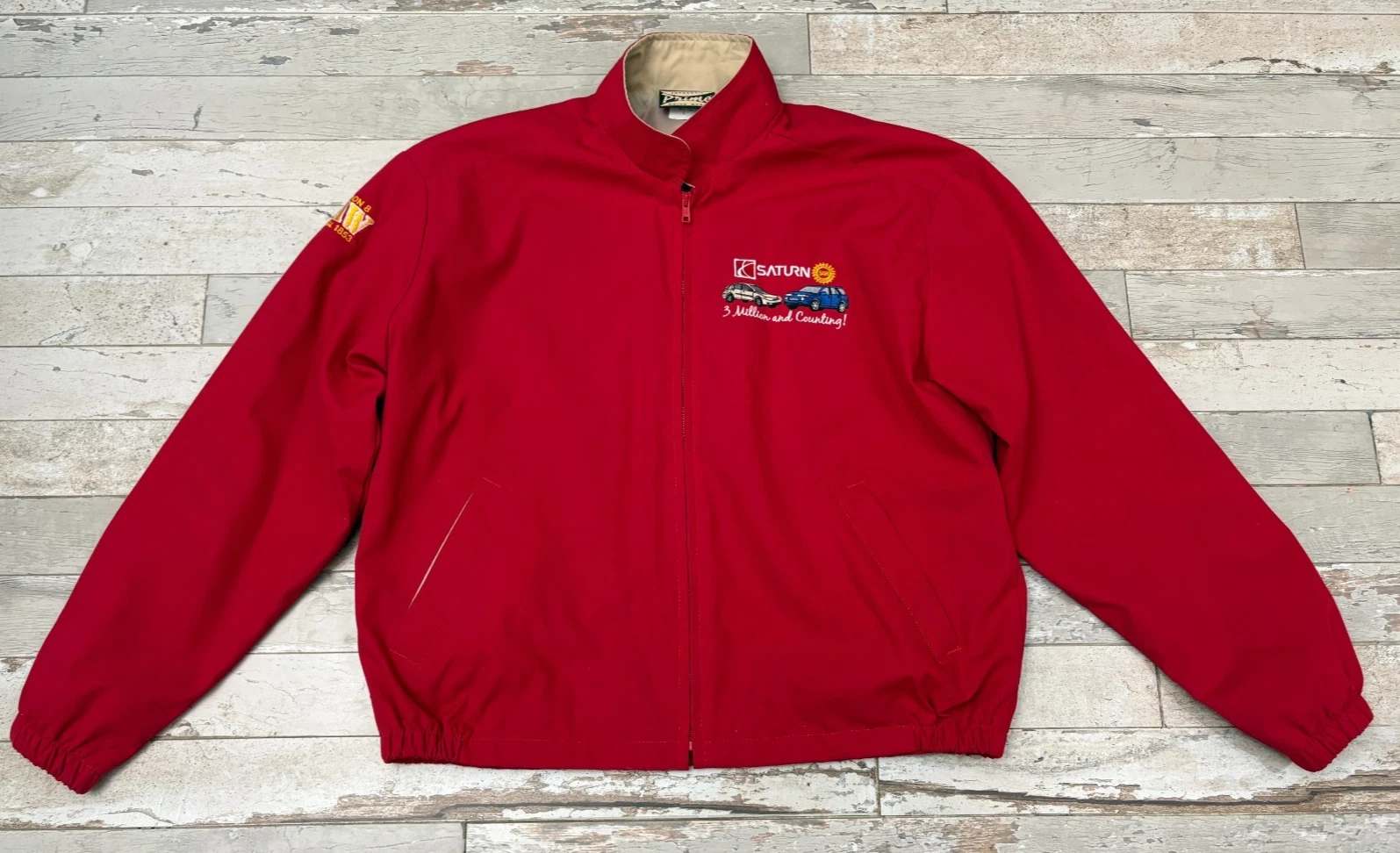 VTG 90s Saturn Auto UAW 3 Million & Counting Prime Union Jacket Red Sz L Bomber - product detail image 1