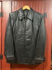 Jacqueline Ferrar Vintage 90s Women's Size Medium M Black Leather Jacket Coat