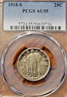 1918 S Standing Liberty Quarter, PCGS AU55 Some Toning