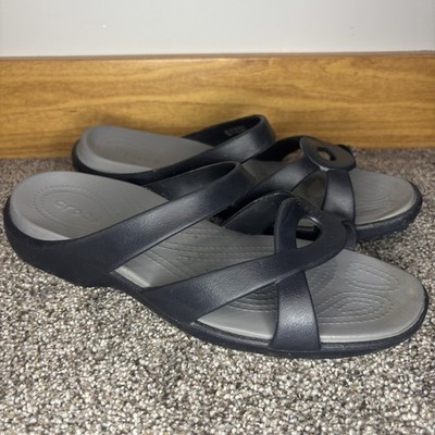 Crocs womens black gray Meleen Twist slide sandals 11 M