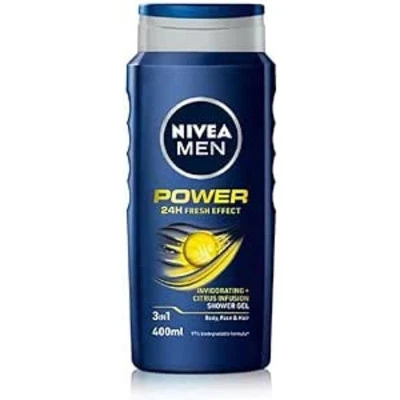NIVEA MEN Power Fresh Shower Gel (400ml, Pack of 6), Moisturising Body Wash with