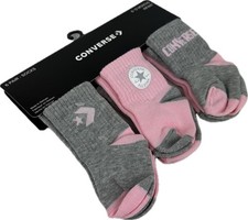 Converse Baby 6 Pk Grey Pink Low Cut Cotton Cushion Chuck Taylor Sock Set 6-12 M