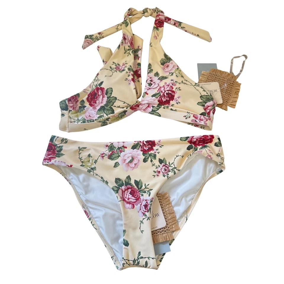 Antonio Melani Floral Bikini Swimsuit Set Hipster Cross Halter Top Women's M - Image 2 of 4