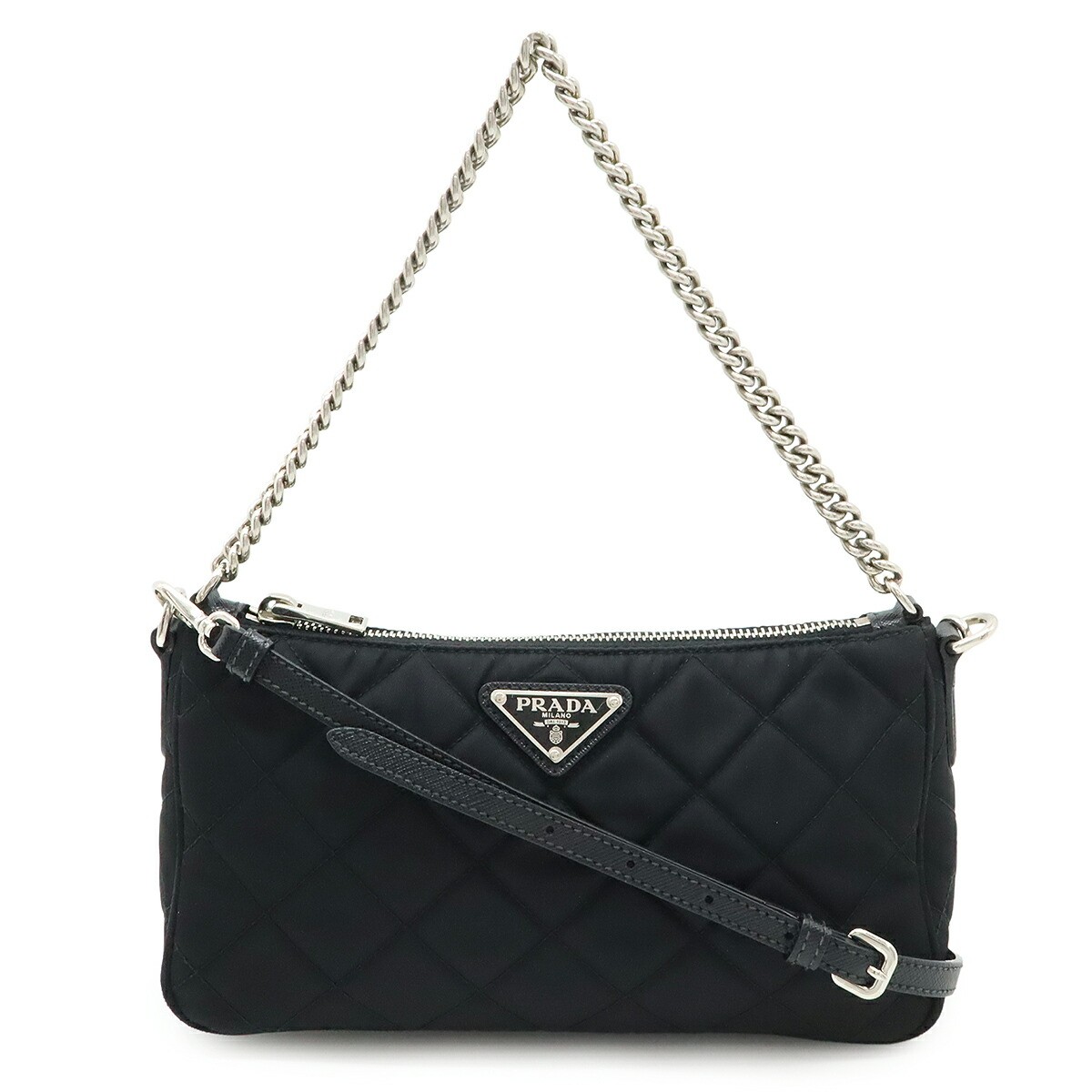 Prada Quilted Nylon Leather 2-Way Chain Shoulder Bag Pochette Crossbody Handbag