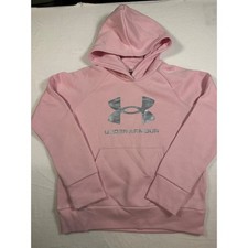 Under Armour Girls Pink Rival Fleece Shimmer Hoodie Sweatshirt Size YM Medium