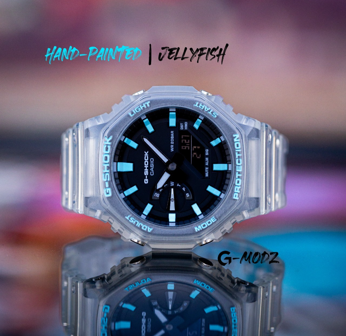 Hand-Painted Casio G-Shock GA-2100 Sky Blue Jellyfish