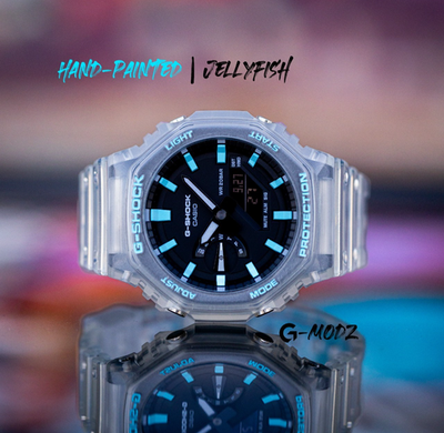 Hand-Painted Casio G-Shock GA-2100 Sky Blue Jellyfish CasiOak Mod