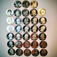 WASHINGTON QUARTERS-33 Clad Set-(3) SMS 1965-67-68 and (30) S Mint Proof 1968-98