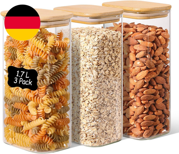 ComSaf 3Er Set VorratsgläSer Mit Deckel Luftdicht 1,7L, GlasbehäLter Mit Deckel-image