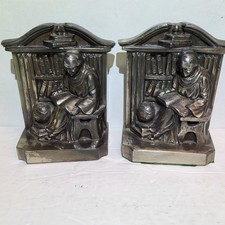 PM Craftsman Pair of Vintage Brass Bookends Monk/Bishop/Scholar made in the USA.