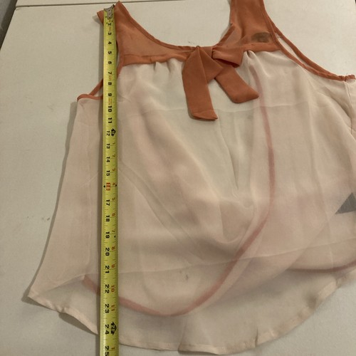 Blusa Rhapsody Talla Mediana Drapeada Espalda Crema y Naranja Lazo Transparente Coqueta - Imagen 9 de 12