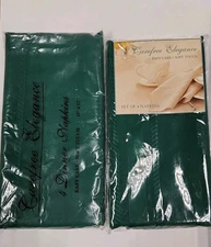 Carefree Elegance Fabric Dinner Napkins 2 Sets Of 4 Hunter Green Stripe Accent