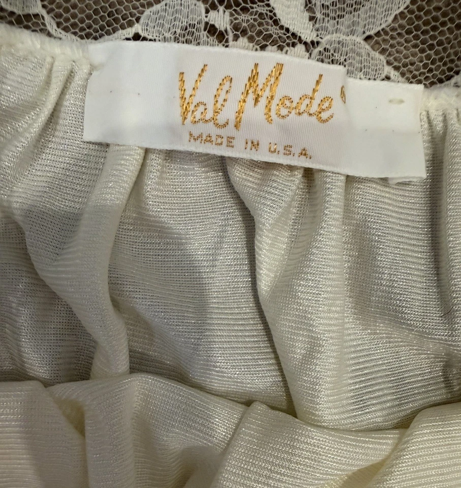 Camisón Vintage Val Mode Marfil Nylon Encaje Yugo Rosa Cinta Borde Talla M EE. UU. Foto 2 de 3