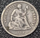 1862 Seated Liberty Silver Half Dime 5C - Ships Free!