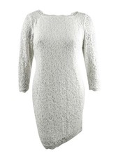 Adrianna Papell Women's V-Back Lace Sheath Dress (16, Ivory)