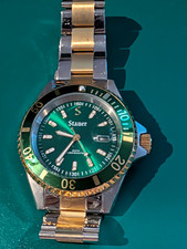 Stauer Quartz Diver Green Dial Two-Tone Steel Bracelet Date Rotating Bezel 30m