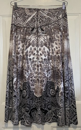One World Live and Let Live Women Abstract Skirt Long Size Small Paisley Neutral
