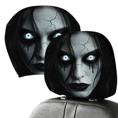 Ghost Face Headrest Covers,Scary Face Printing Auto Seat Universal Elastic Model