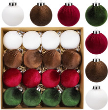 Velvet Christmas Tree Ornaments Set - 16 Shatterproof Balls in Red and Brown