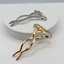 Gold & Silver Tone Bow Metal Hair Pin Solid Pattern for Women