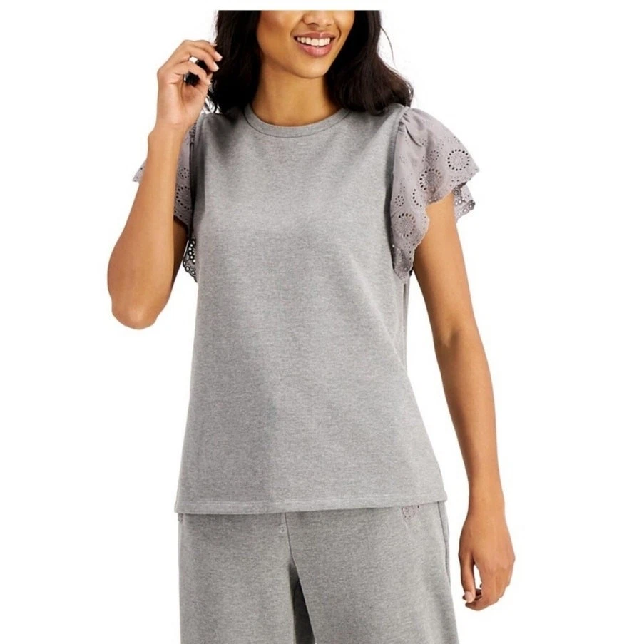 Charter Club 全新带标签灰色短袖孔眼运动衫套衫上衣大码 XXL — 第 3/4 张图片