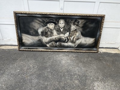 Vintage Airbrush Painting of Run-D.M.C. Signed by Abdul 67  x 31  Framed Hip-Hop
