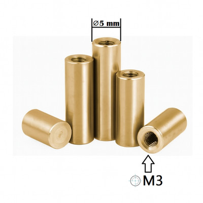 MESSING RUND MIT INNENGEWINDE M3 VON EINEM ENDE - DURCHMESSER 5 MM
