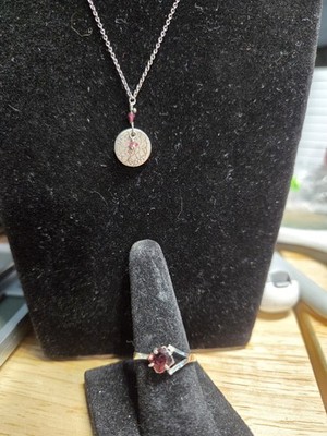 925 Sterling Silver Tourmaline Beads 16'' Necklace & Ring Set Size 6