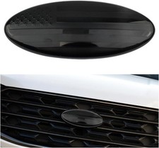 Front Grille American Flag Emblem, 9 Inch Oval Rear Tailgate Deca Color: Black