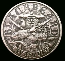 ANTIQUE BLACKBEARD 1oz 999 FINE SILVER AVAST YE PIRATE SHIP QUEEN ANNE inCAPSULE