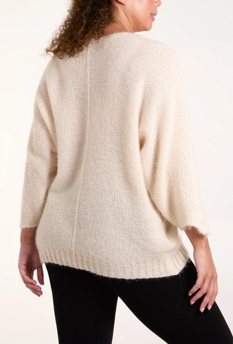 New Ladies Womens FLUFFY TEXTURE V-NECK JUMPER Knitted Jumpers Winter Knitwear - Picture 26 of 34
