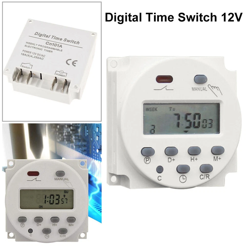 Timer Switch AC/DC 12V LCD Digital Display Programmable Timer Switch Relay New - Image 2 of 4