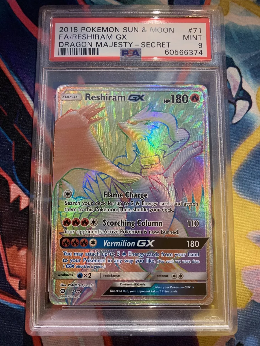 Reshiram GX 71/70 Hyper Rainbow Secret Rare Pokemon Card Near Mint