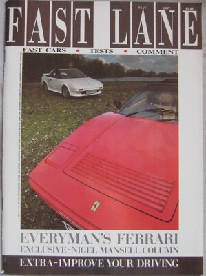 FAST LANE 05/1987 featuring Toyota MR2, Ferrari, Lamborghini, Audi, Rover, Volvo
