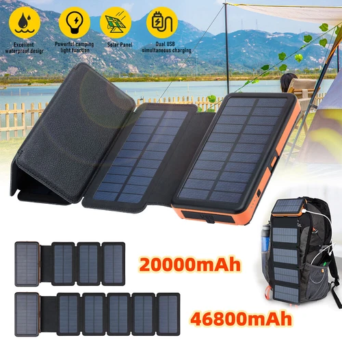 46800mAh Portable 6 Solar Panel Folding Power Bank Outdoor Camping Phone Charger image 6