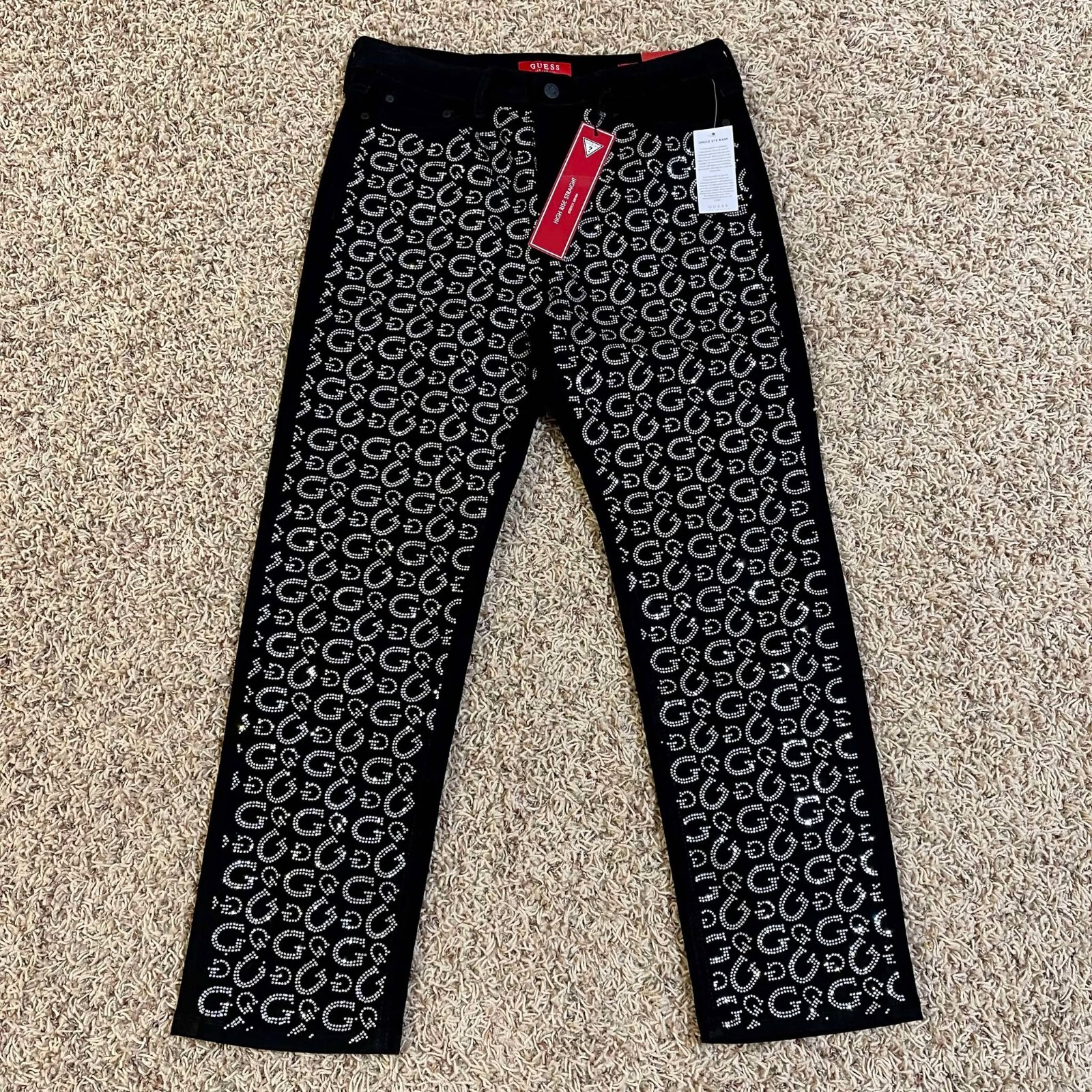 Pantalones de mezclilla ajustados de tiro alto con pedrería femenina Guess para mujer, talla 30 (nuevos)