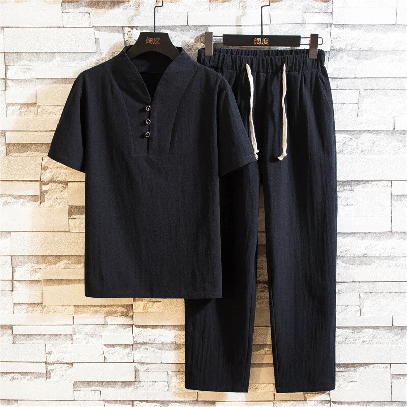 Vintage Cotton Linen Tracksuit Set For Men Long Sleeve Henley Shirts And  Pockets Perfect For Casual Beach Wear, Summer Yoga, And Yoga Pants Summer  Outfit From Mindeyue, $21.83 | DHgate.Com