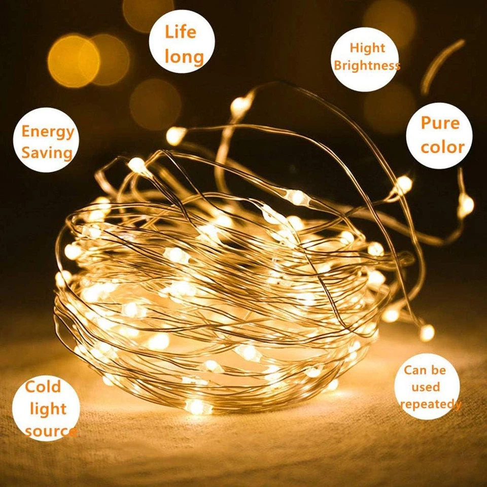 15 Pezzi 20 LED 2M Mini Lampada a Fili Di Rame Bianco Caldo, Luci - Immagine 3 di 4