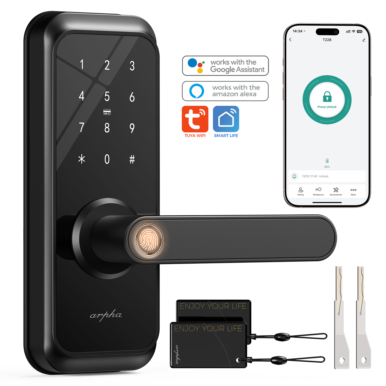 Smart Fingerprint Door Lock with Keypad AutoLock Anti-Peep Deadbolt-image