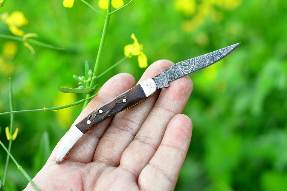 Техасская зубочистка ручной работы из дамасской стали складной карманный нож «Ram рожок ручки» - Изображение 3 из 4