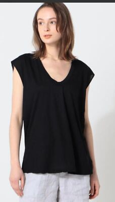 Canotta Donna James Perse In Cotone 100% – Nero, Scollo A V, Manica Corta, Fatto In USA