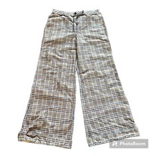 Vintage Wide Leg Plaid Pants Cotton 30 Mid Rise Cuff Hem
